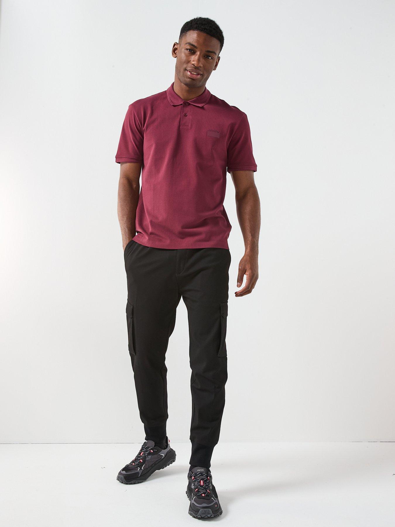  image of hugo-delastolo-relaxed-fit-split-logo-polo-shirt-dark-red
