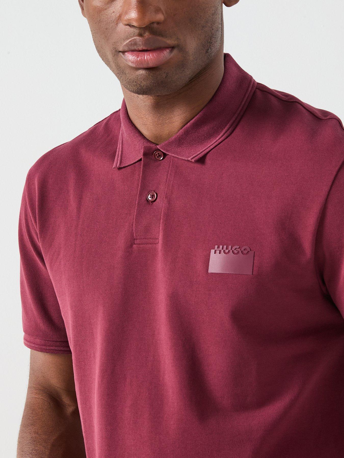  image of hugo-delastolo-relaxed-fit-split-logo-polo-shirt-dark-red