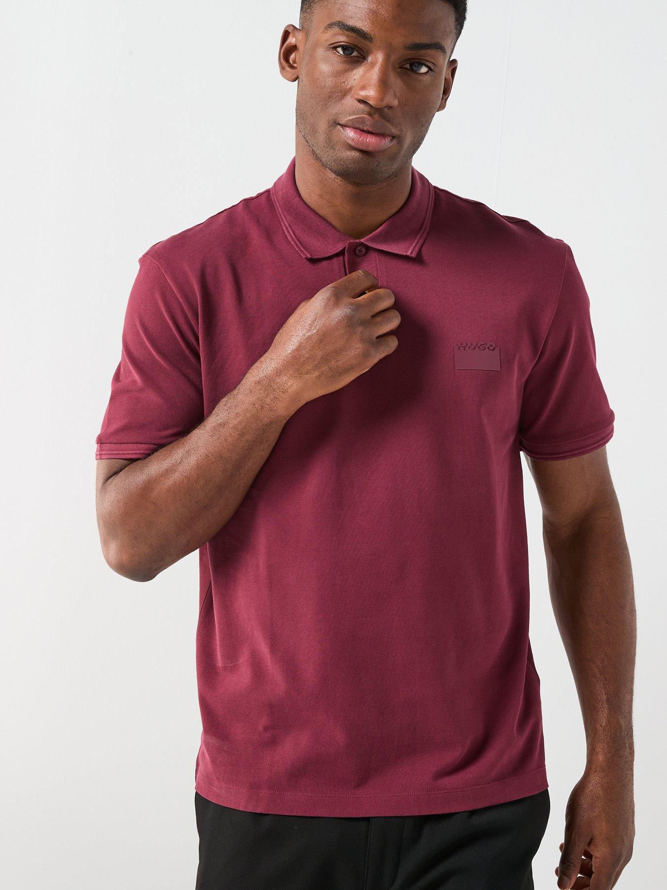  image of hugo-delastolo-relaxed-fit-split-logo-polo-shirt-dark-red