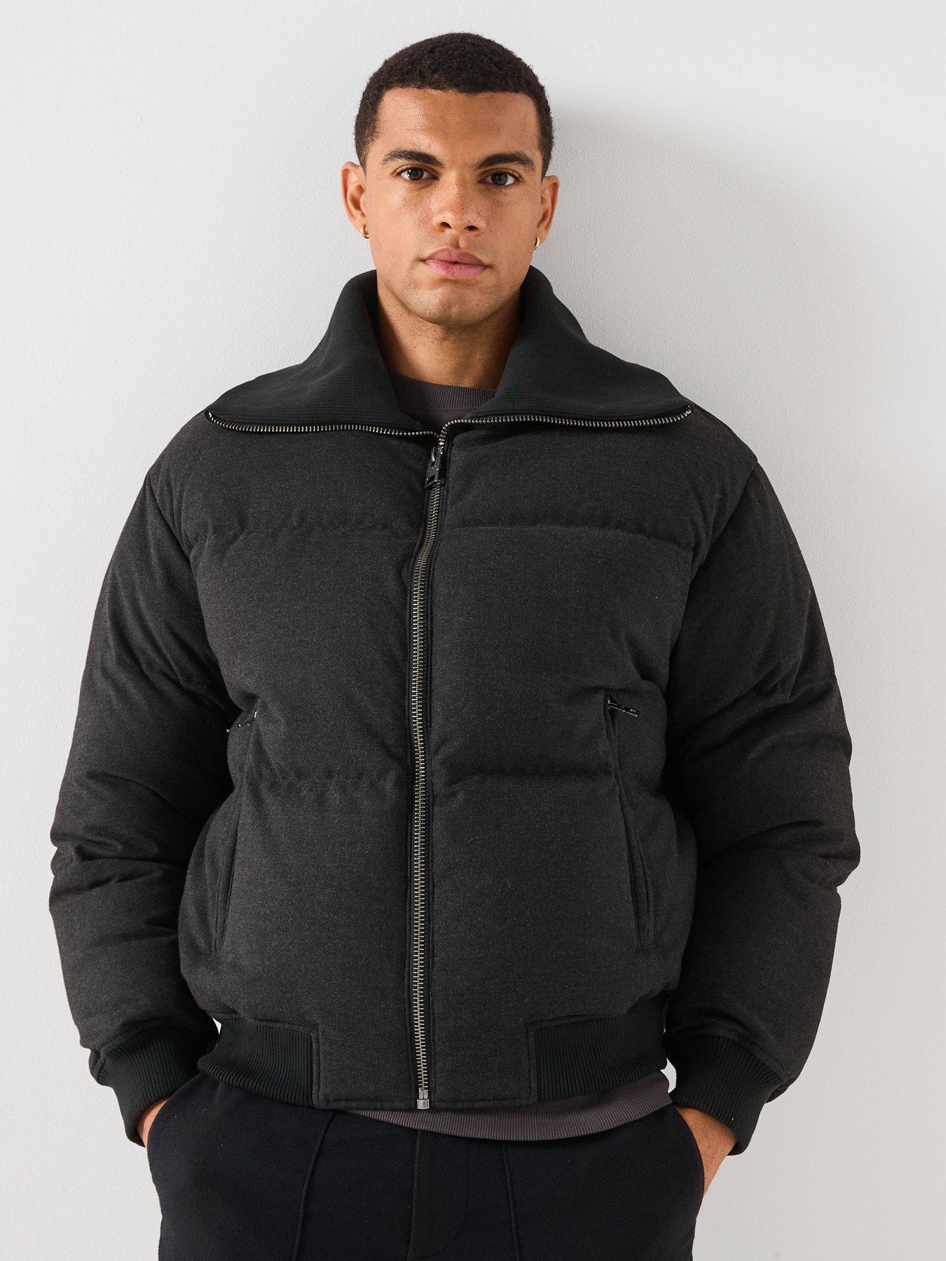 HUGO Belgo2541 Regular Fit Padded Ribbed Collar Bomber Jacket - Dark Grey