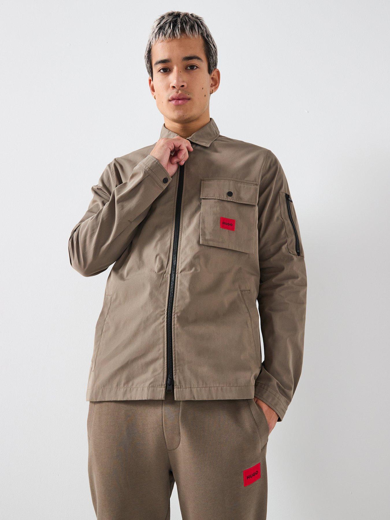 Image 1 of 6 of HUGO Hugo Emmond Patch Pocket Logo Regular Fit Zip Thru Overshirt - Grey