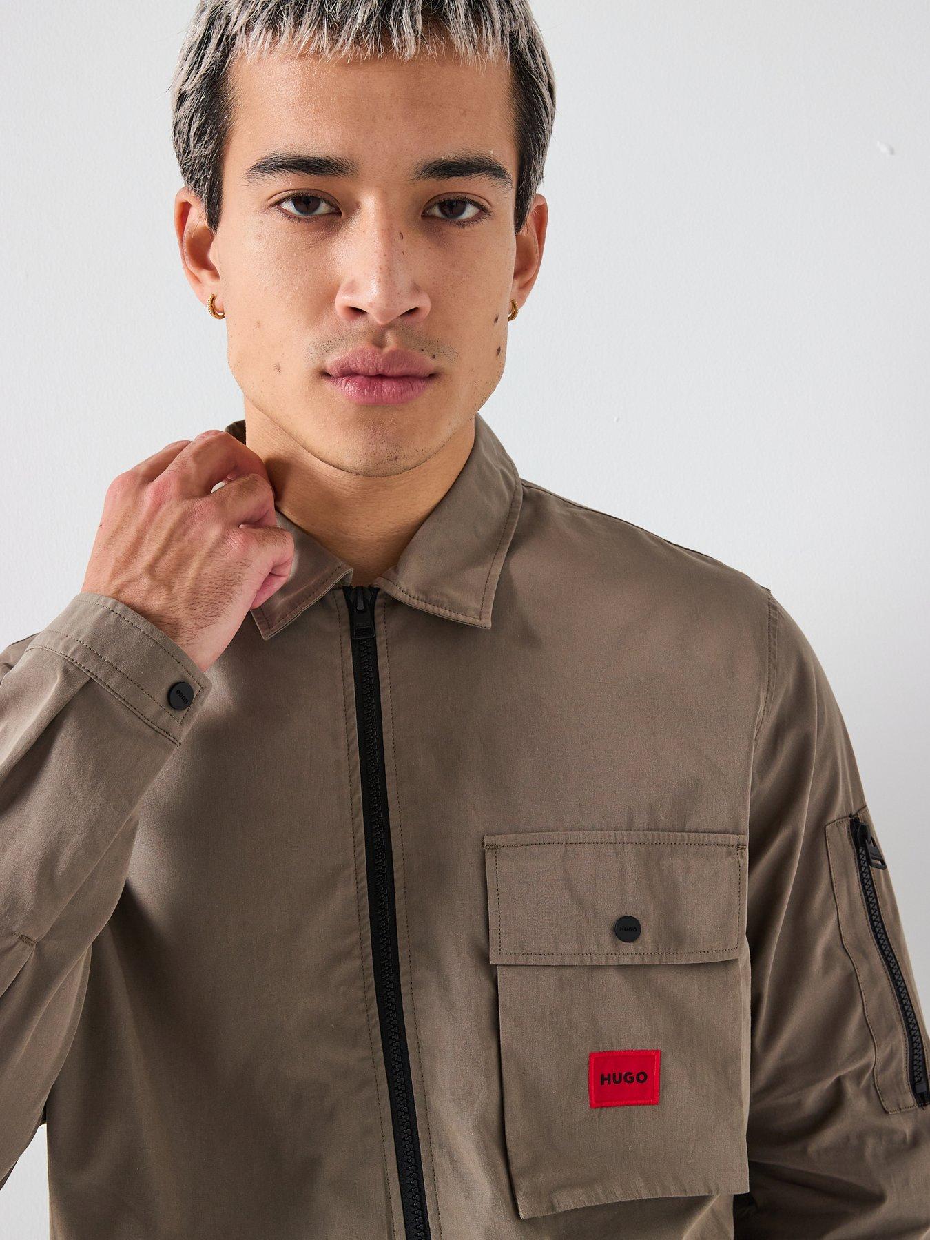 Image 4 of 6 of HUGO Hugo Emmond Patch Pocket Logo Regular Fit Zip Thru Overshirt - Grey