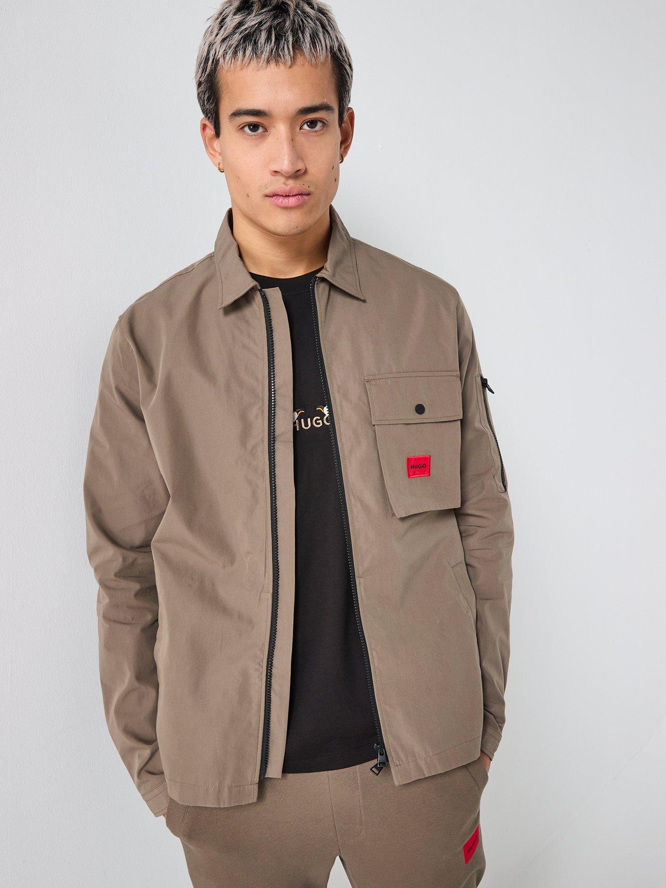 Image 5 of 6 of HUGO Hugo Emmond Patch Pocket Logo Regular Fit Zip Thru Overshirt - Grey