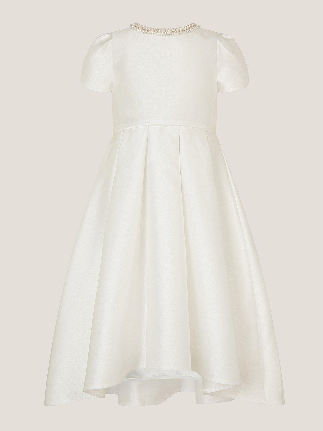 Image 2 of 4 of Monsoon Girls Isabella Pearl Neckline Dress - Light Cream