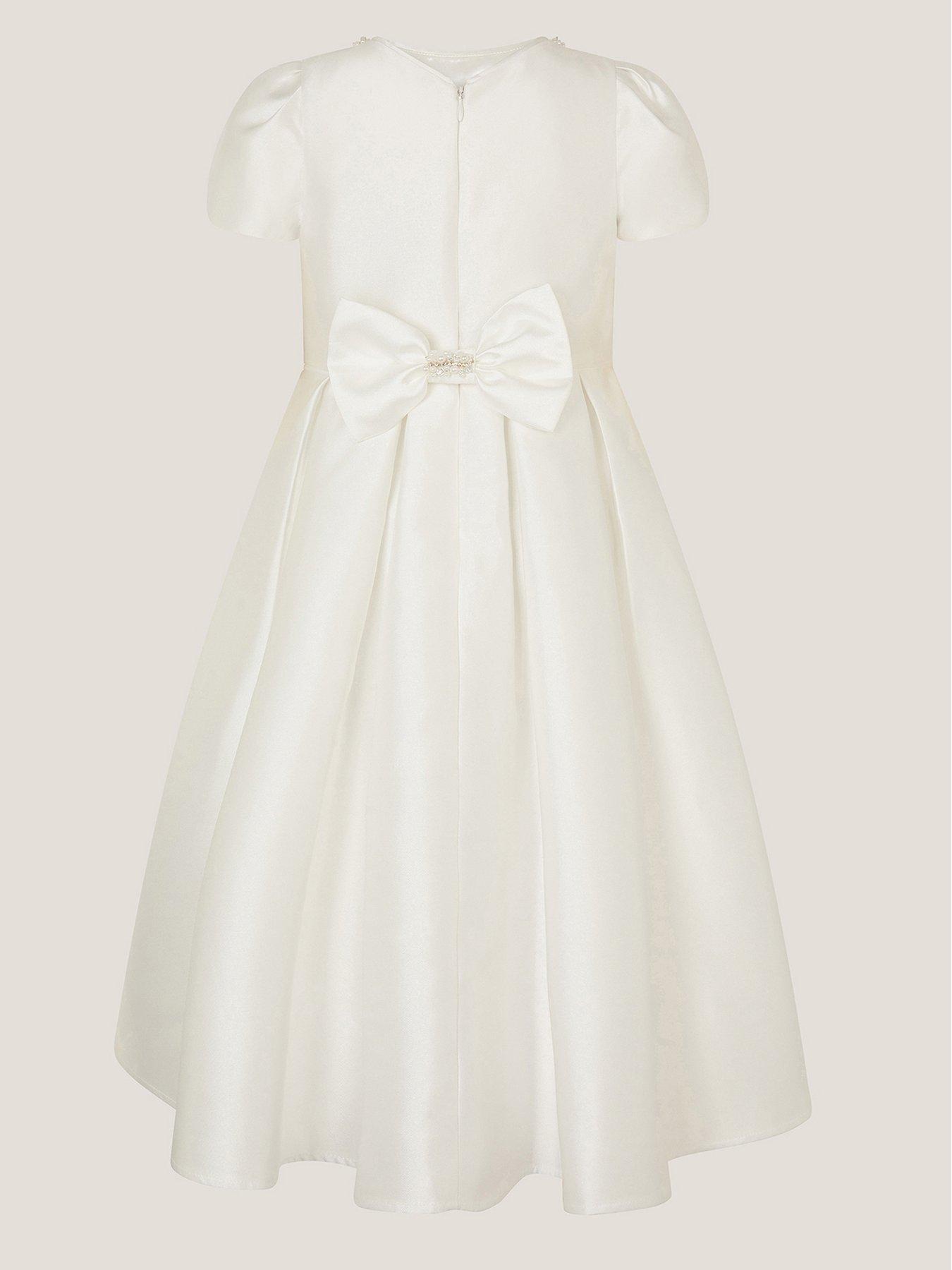 Image 3 of 4 of Monsoon Girls Isabella Pearl Neckline Dress - Light Cream