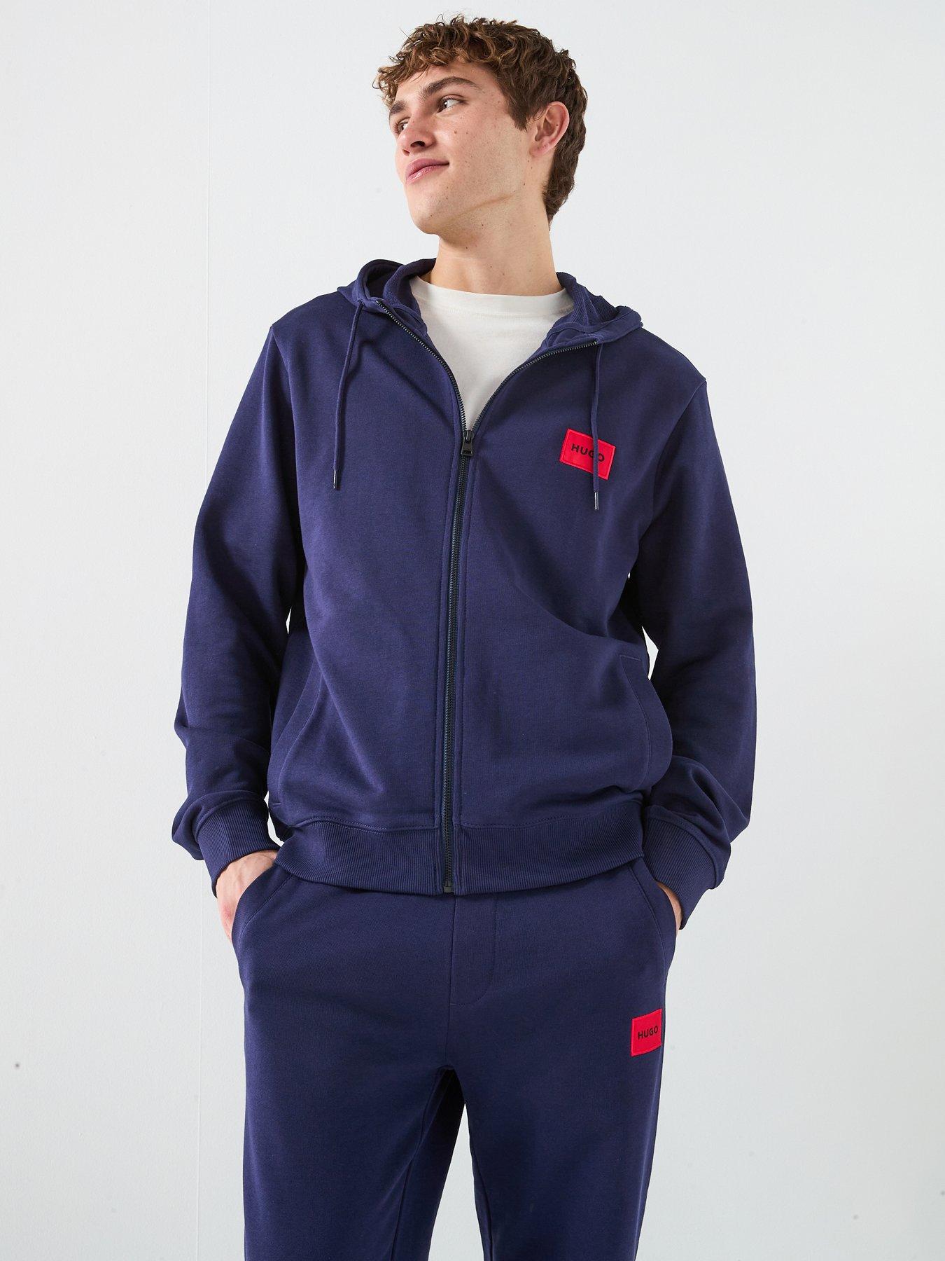 front image of hugo-daple-212-regular-fit-cotton-terry-zip-through-hoodie-navy