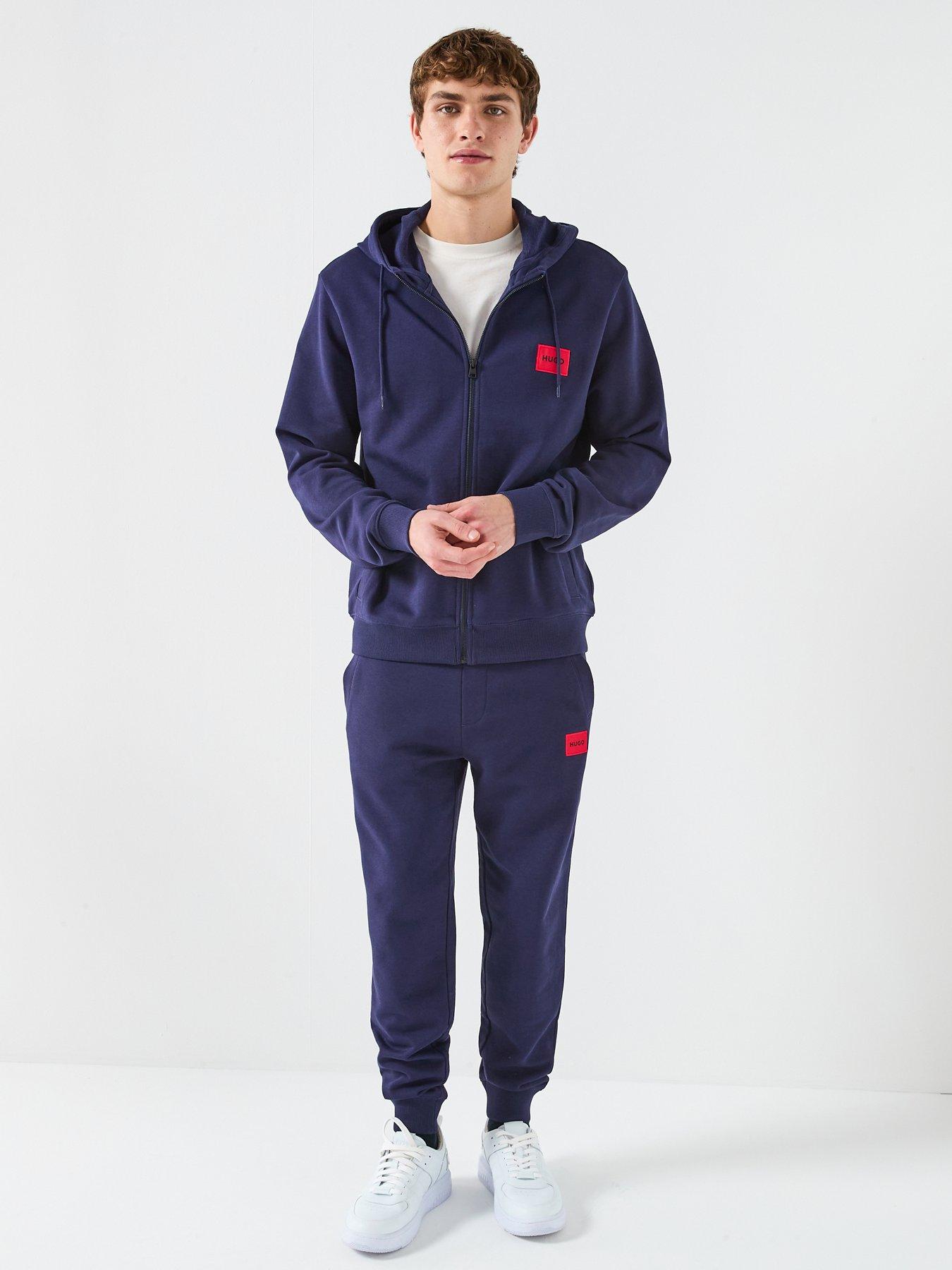  image of hugo-daple-212-regular-fit-cotton-terry-zip-through-hoodie-navy
