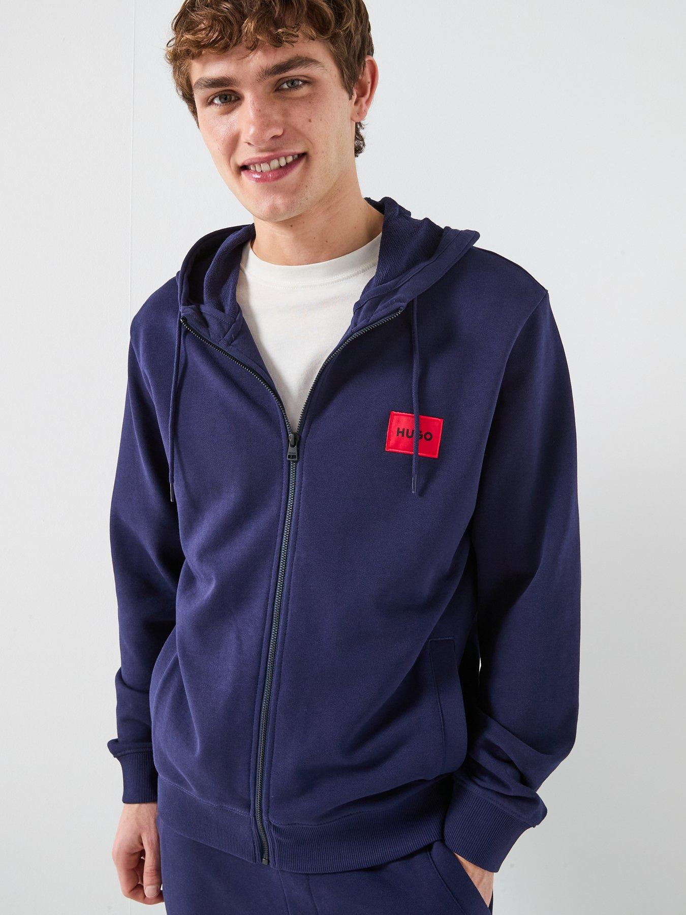  image of hugo-daple-212-regular-fit-cotton-terry-zip-through-hoodie-navy