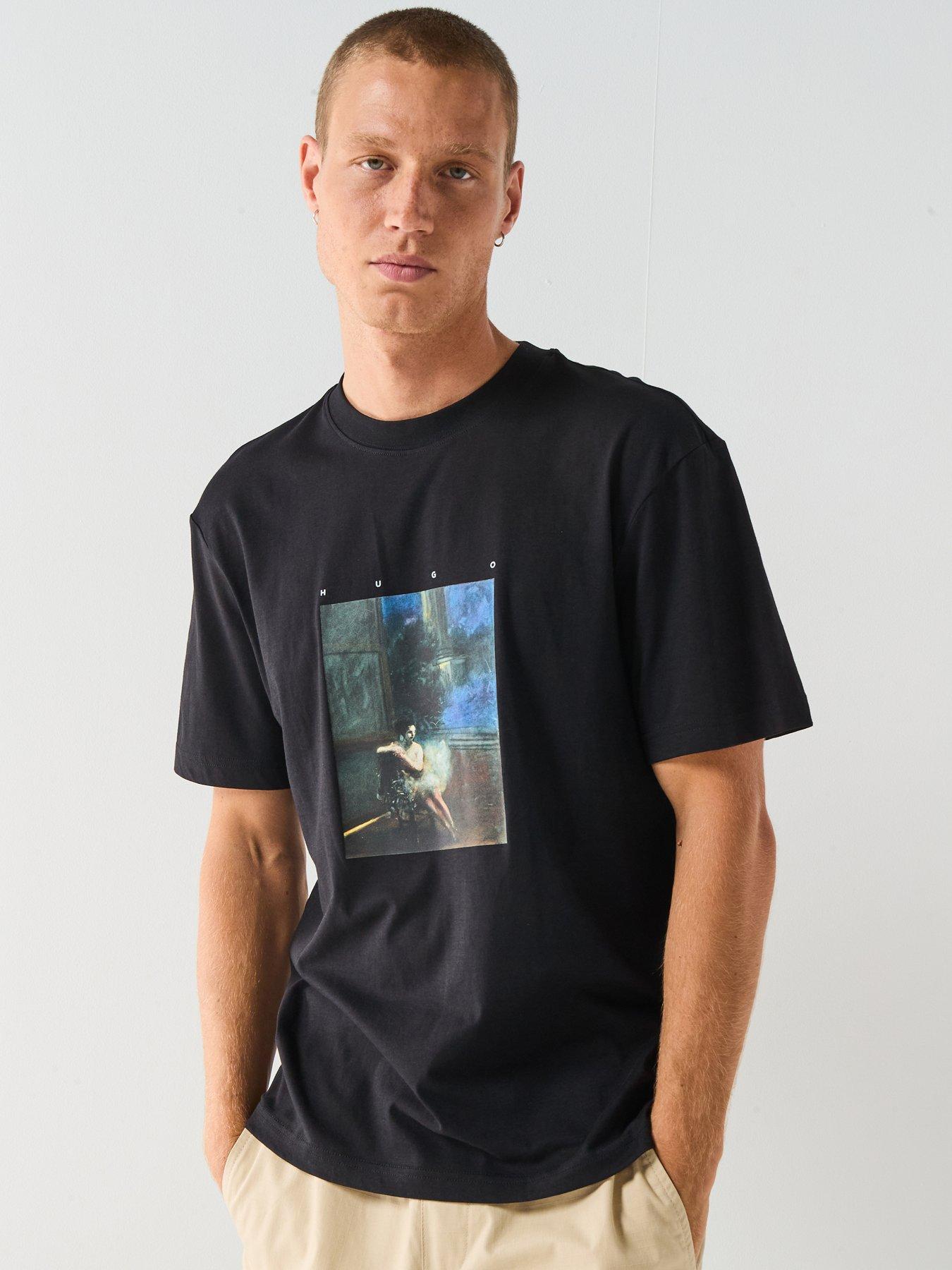  image of hugo-dabolos-relaxed-fit-painting-print-t-shirt-black