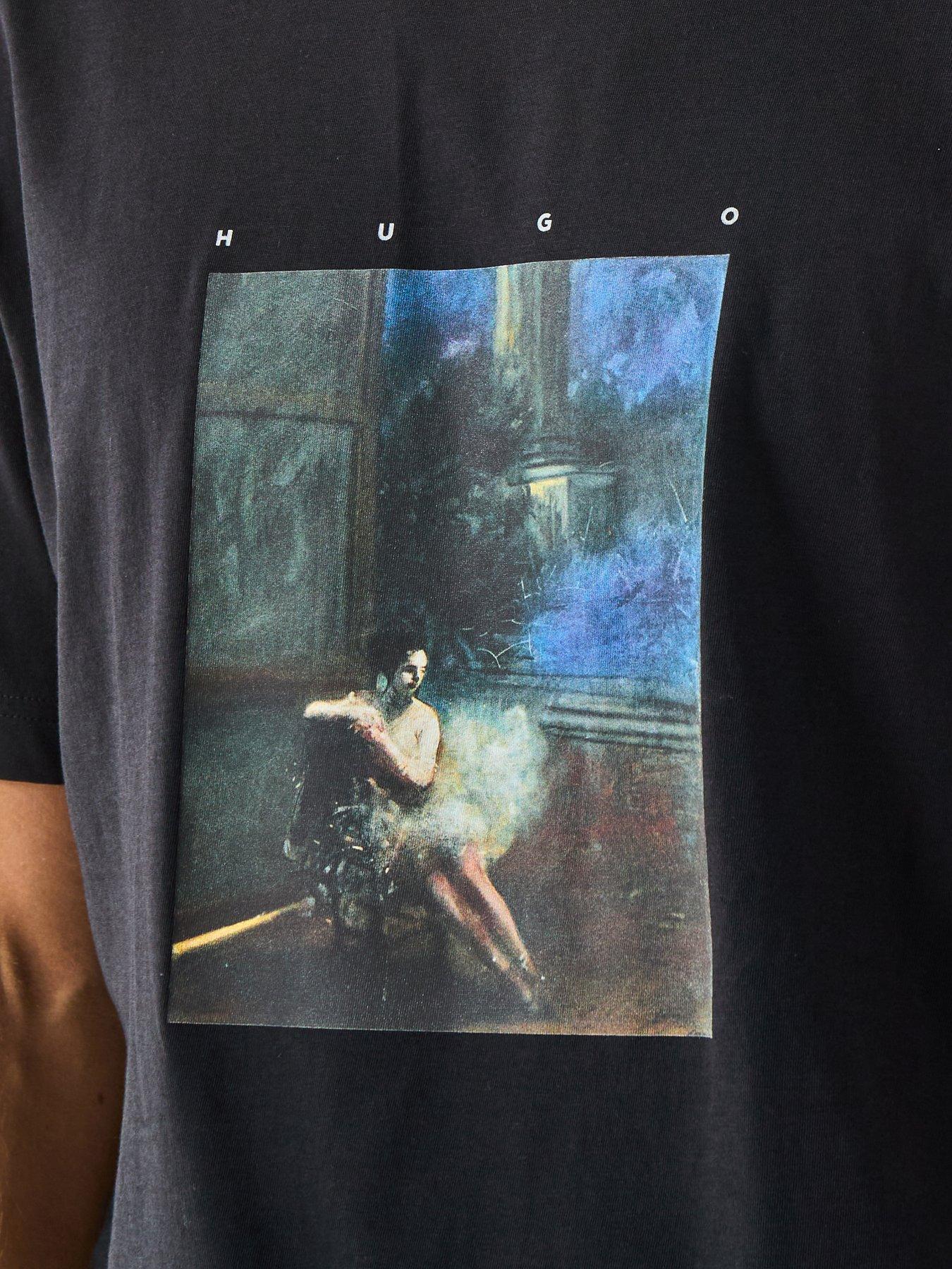  image of hugo-dabolos-relaxed-fit-painting-print-t-shirt-black