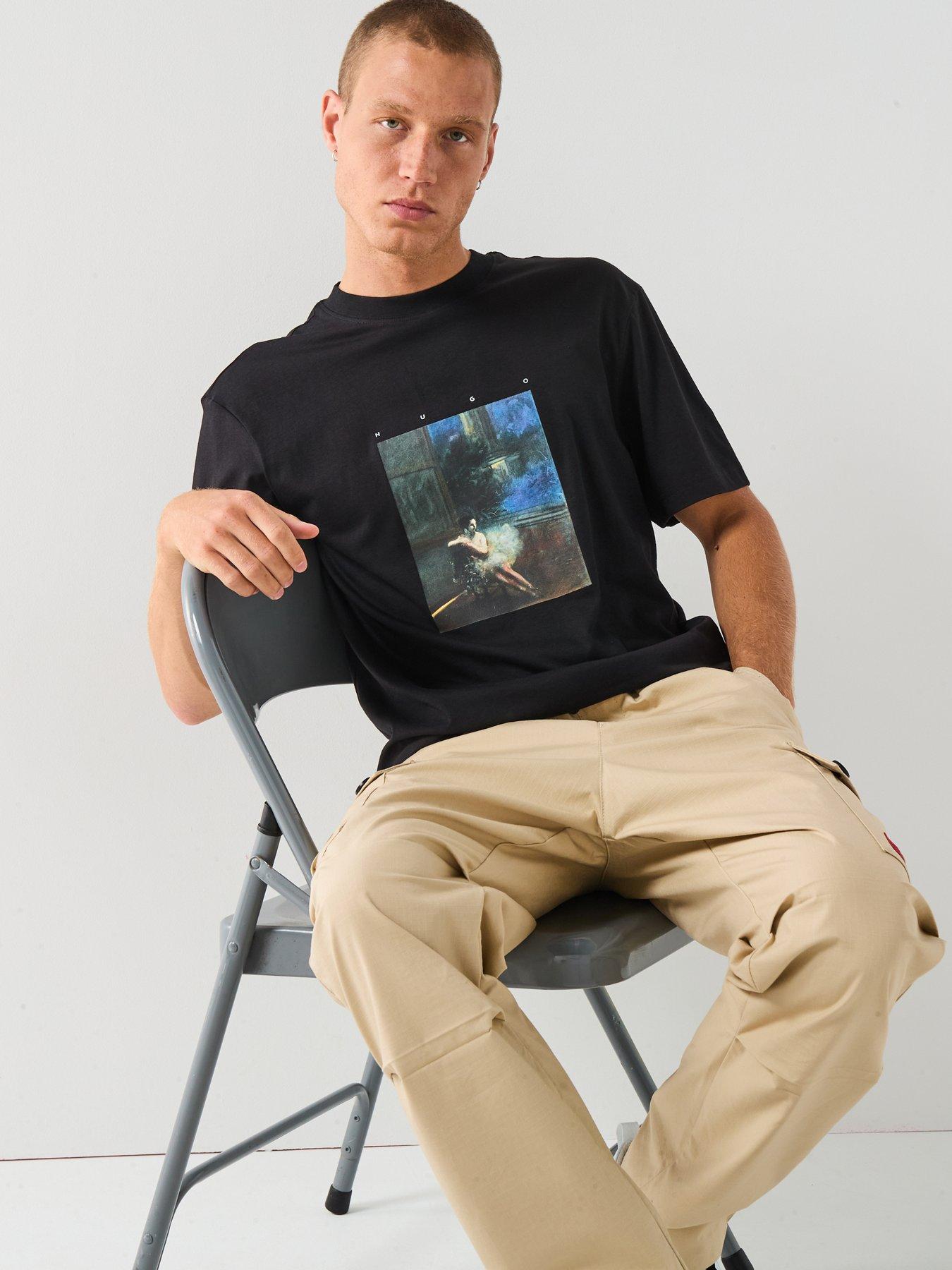  image of hugo-dabolos-relaxed-fit-painting-print-t-shirt-black