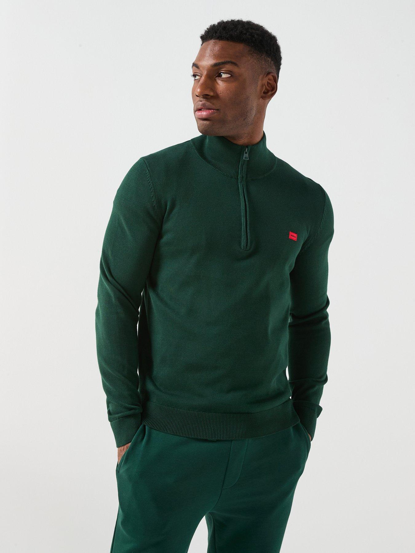 HUGO San Quintus-C Regular Fit 1/4 Zip Knitted Jumper - Green