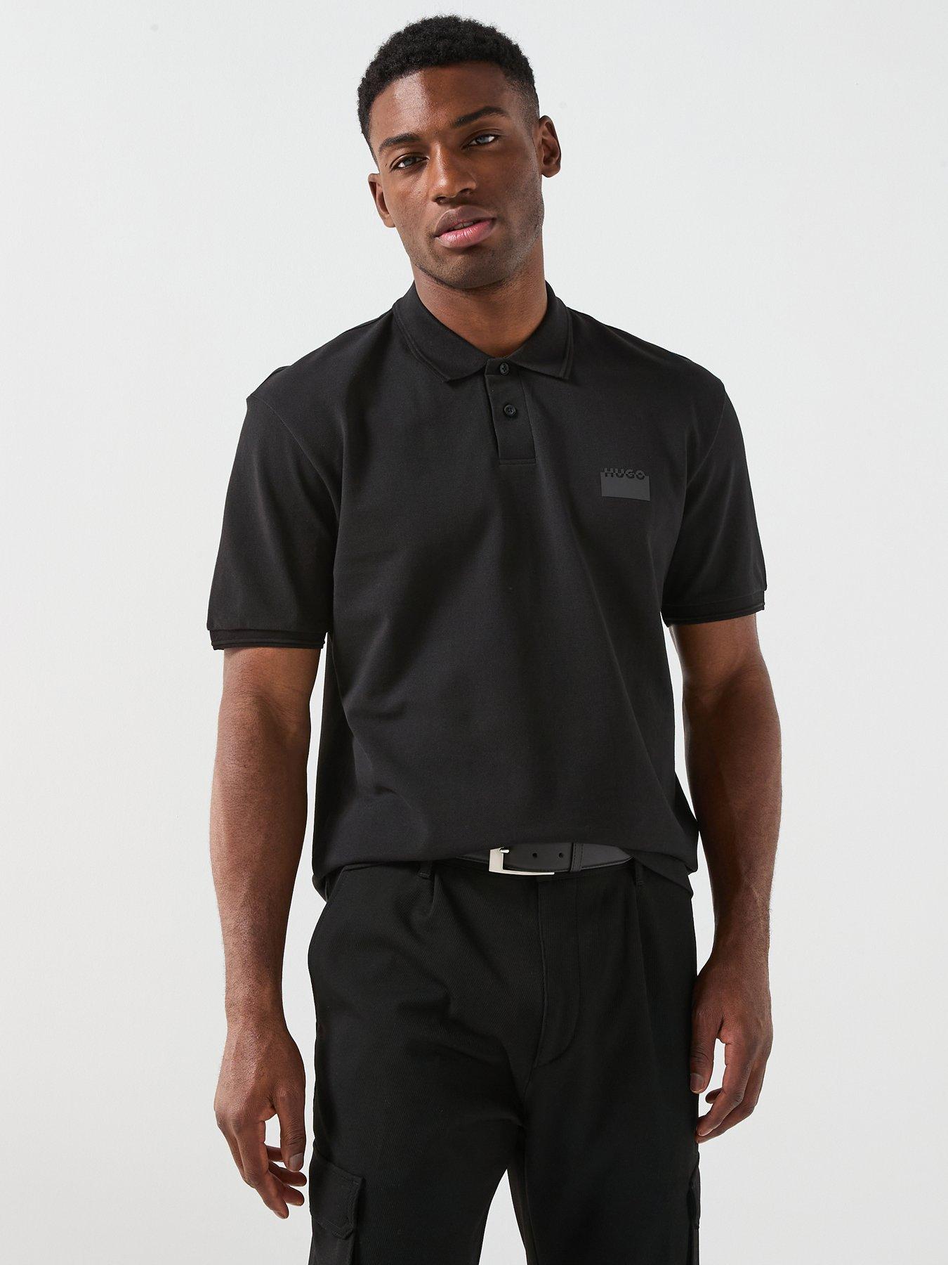 front image of hugo-delastolo-relaxed-fit-split-logo-polo-shirt-black