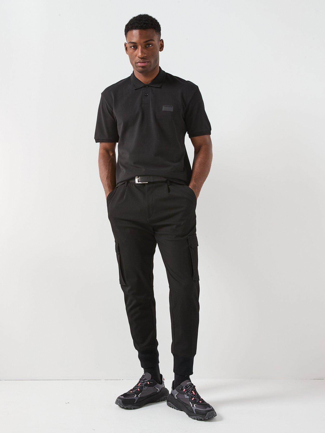  image of hugo-delastolo-relaxed-fit-split-logo-polo-shirt-black