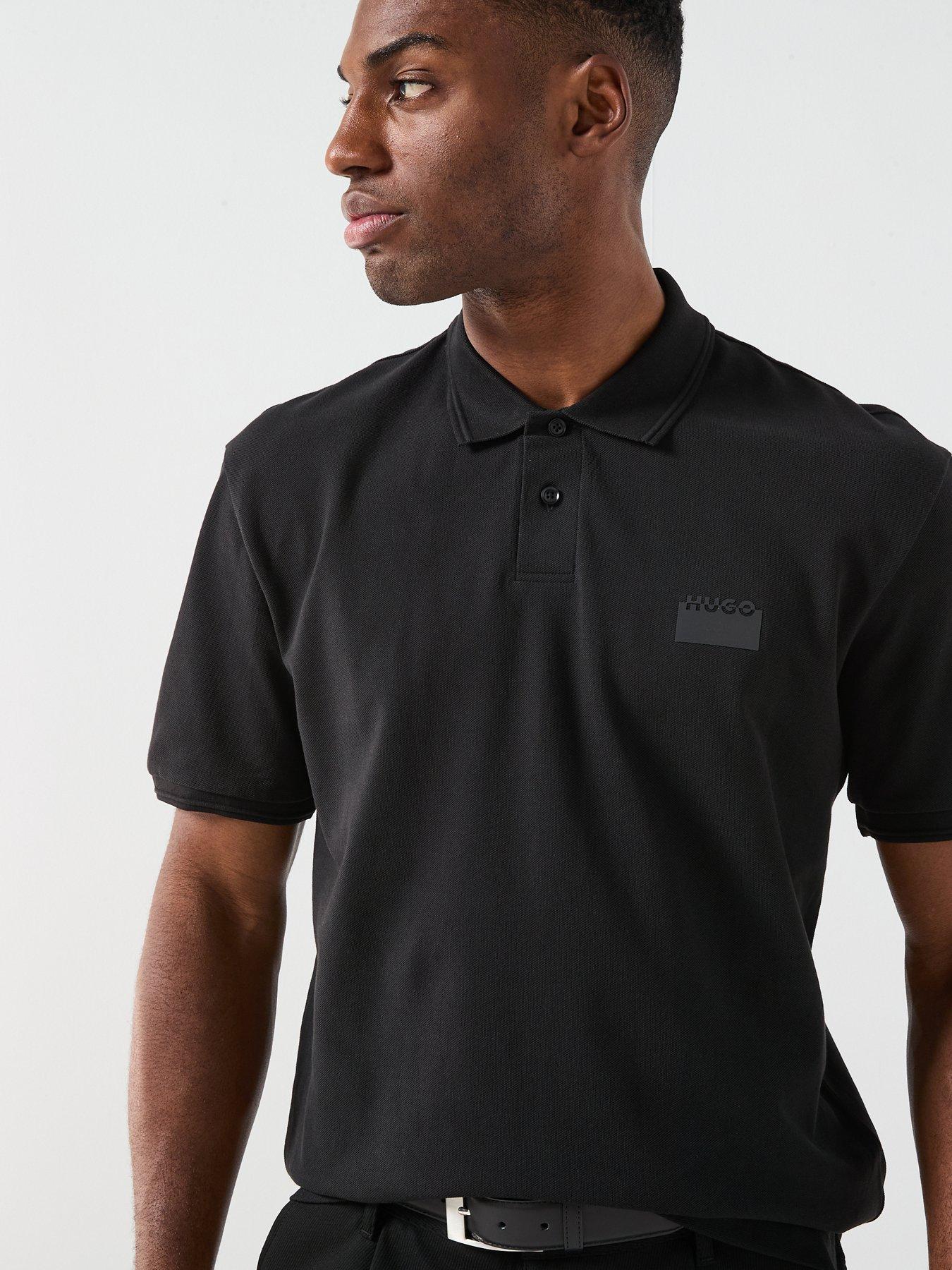  image of hugo-delastolo-relaxed-fit-split-logo-polo-shirt-black