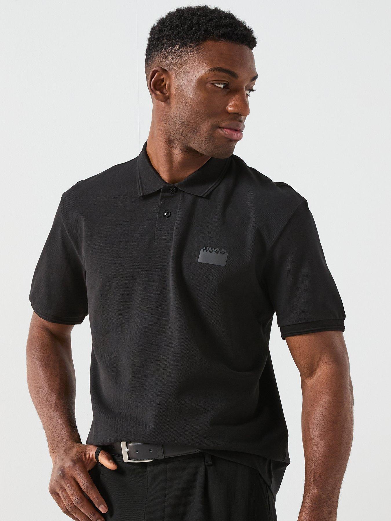  image of hugo-delastolo-relaxed-fit-split-logo-polo-shirt-black
