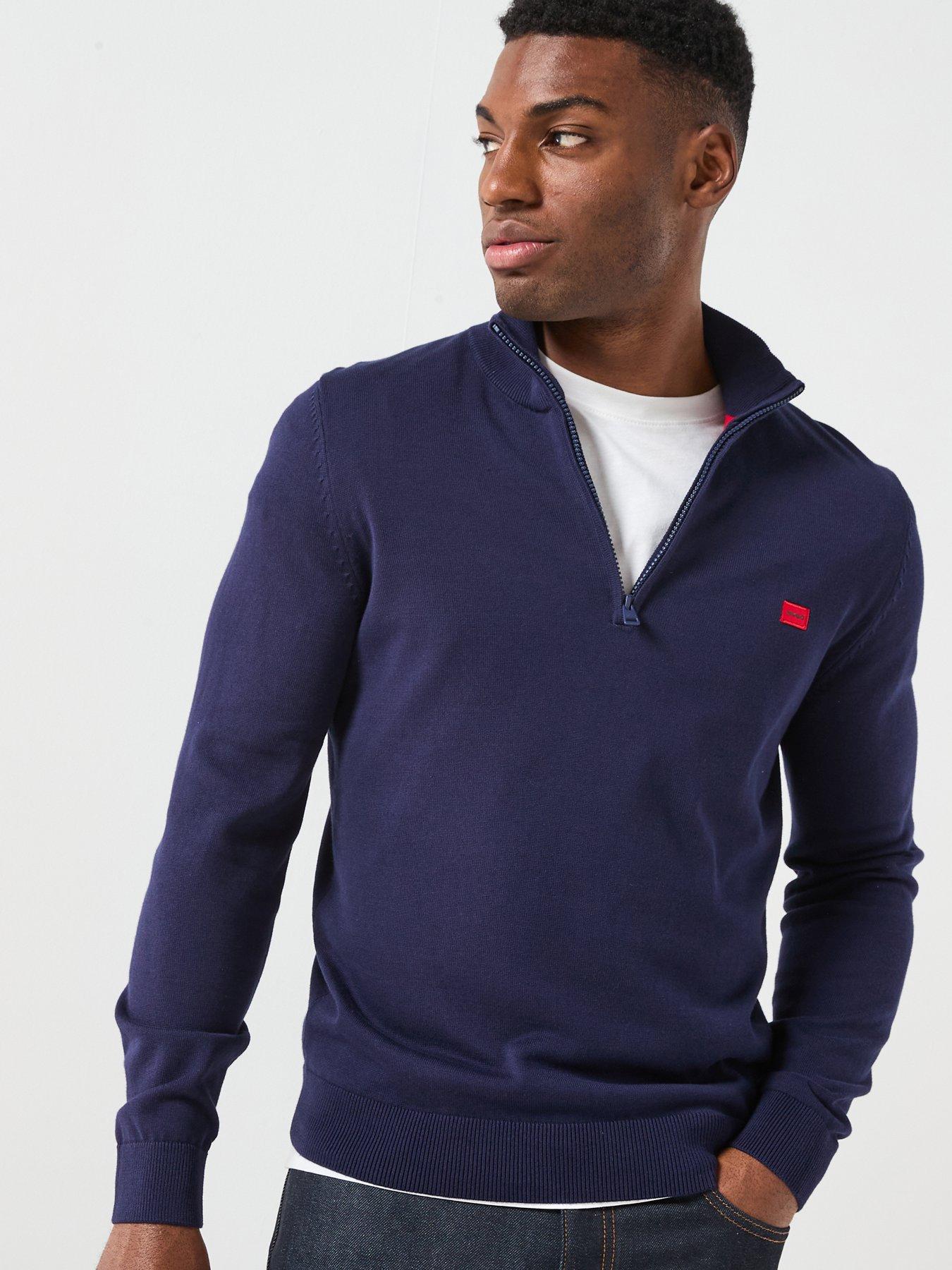 HUGO San Quintus-C Regular Fit 1/4 Zip Knitted Jumper - Navy