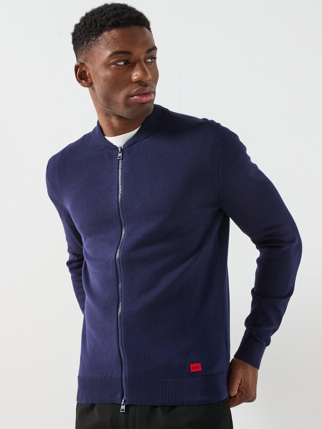 HUGO San Jaque-C Regular Fit Bomber Zip Knitted Cardigan - Navy