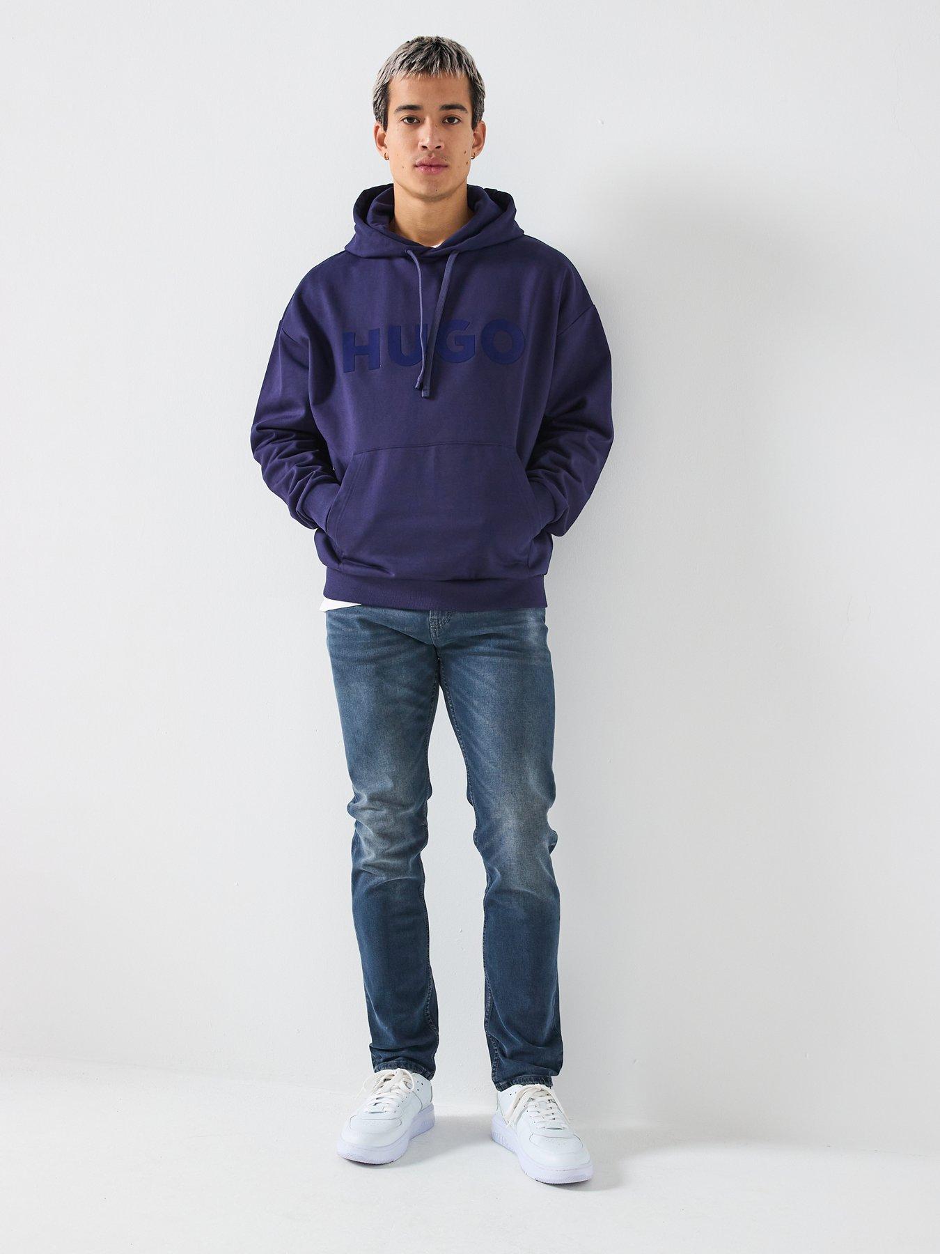Image 3 of 5 of HUGO Ditchie Oversized Tonal Logo Hoodie - Navy
