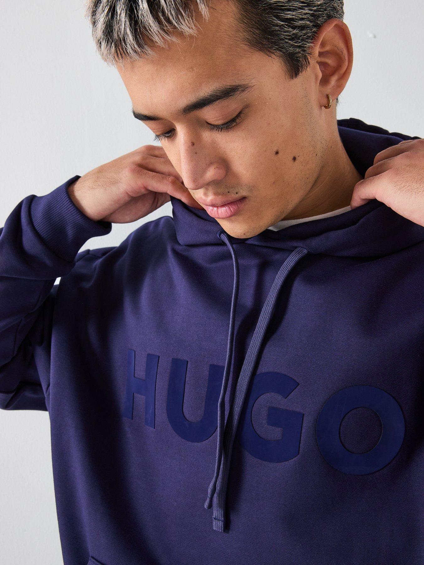 Image 4 of 5 of HUGO Ditchie Oversized Tonal Logo Hoodie - Navy