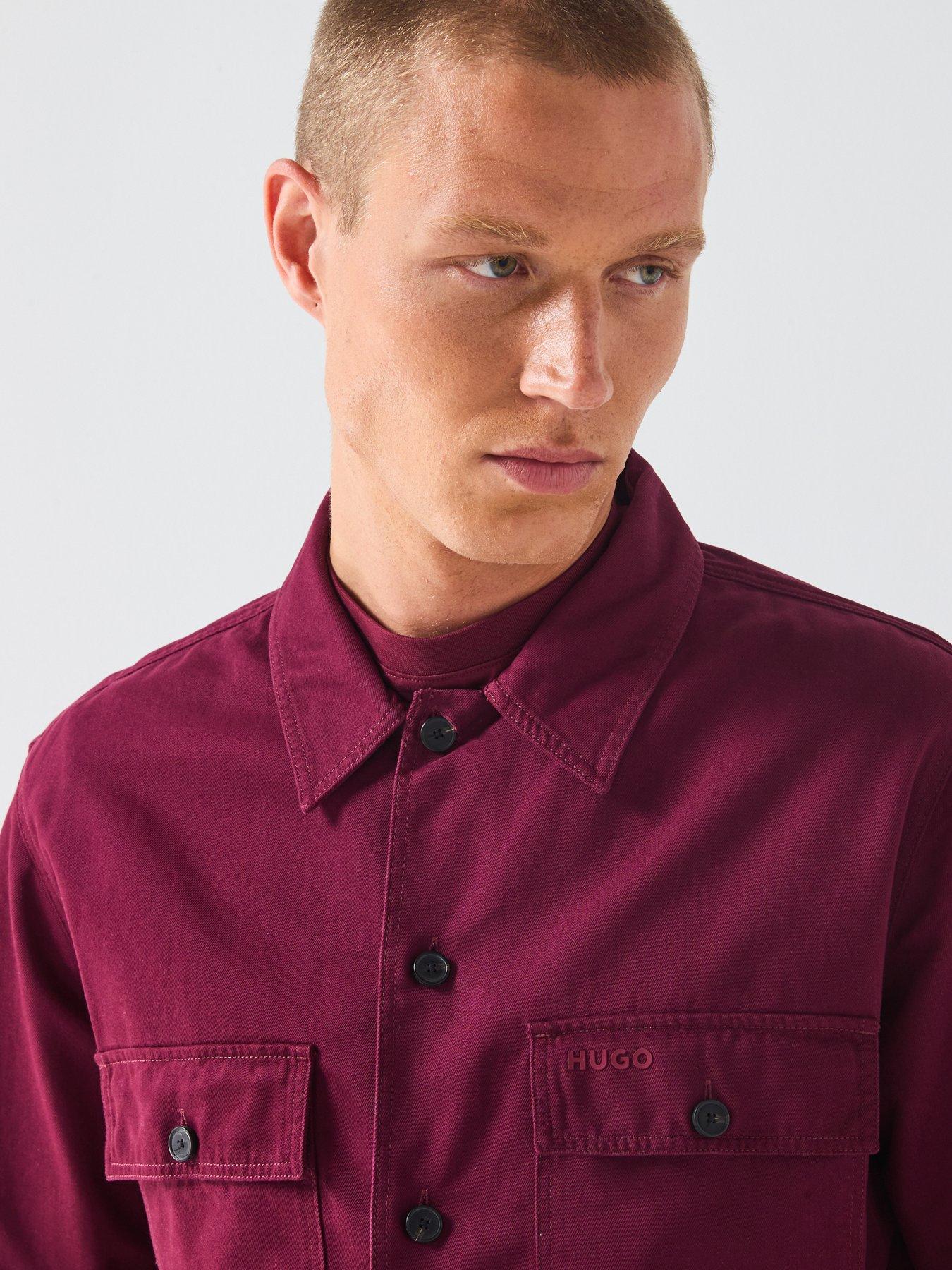 Image 4 of 6 of HUGO Epoldo Canvas Overshirt - Dark Red