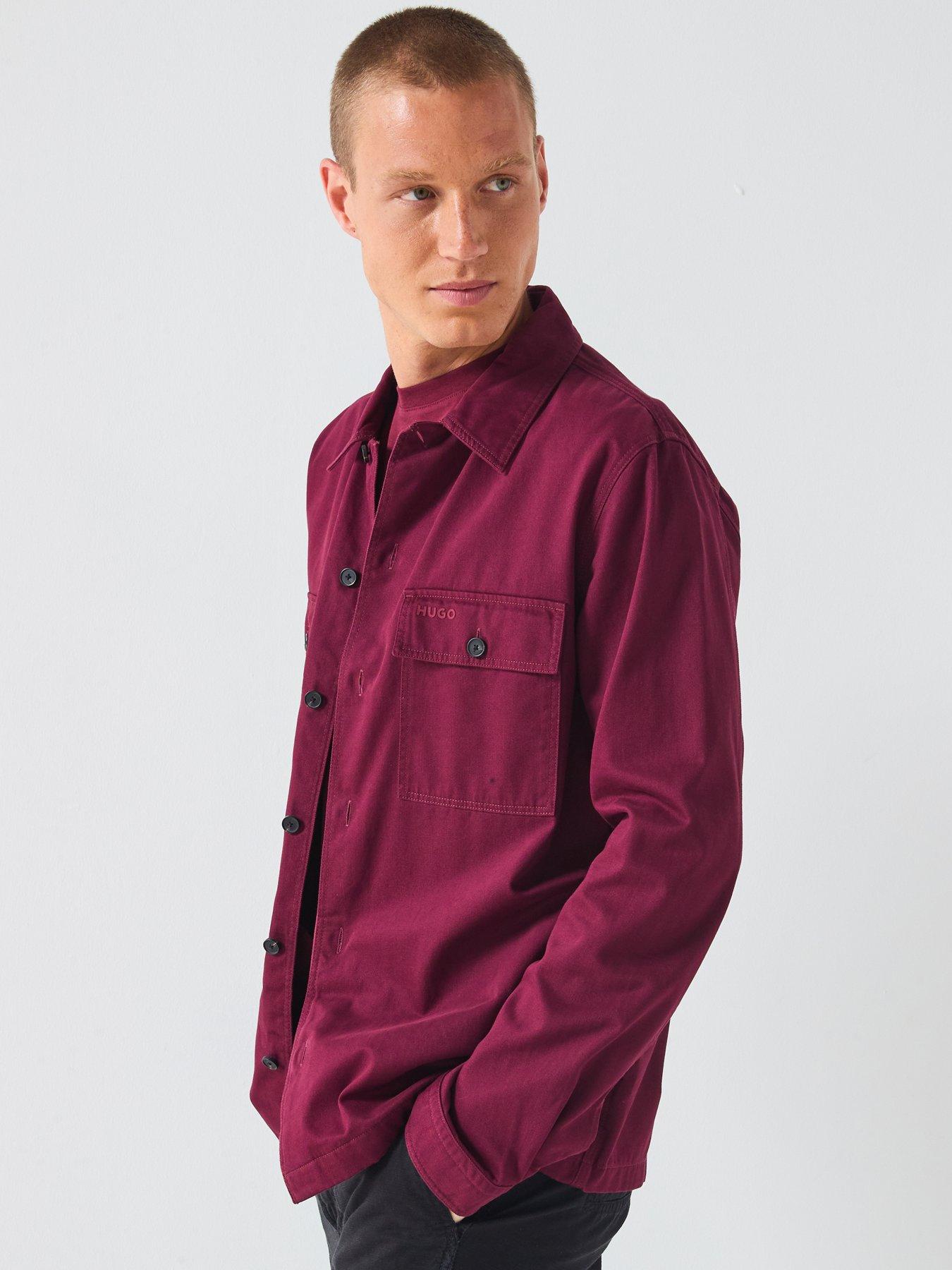 Image 5 of 6 of HUGO Epoldo Canvas Overshirt - Dark Red