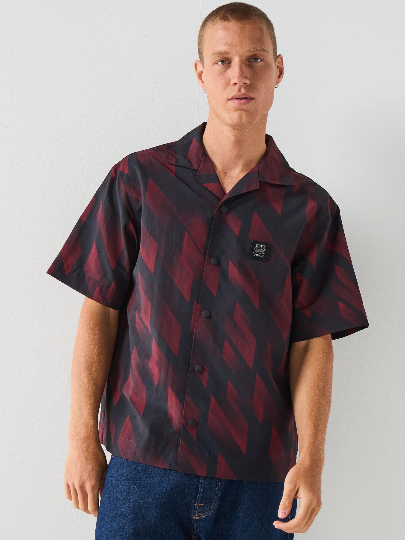 HUGO Espino Racing Bulls Oversized Jaquard Print Shirt - Dark Brown