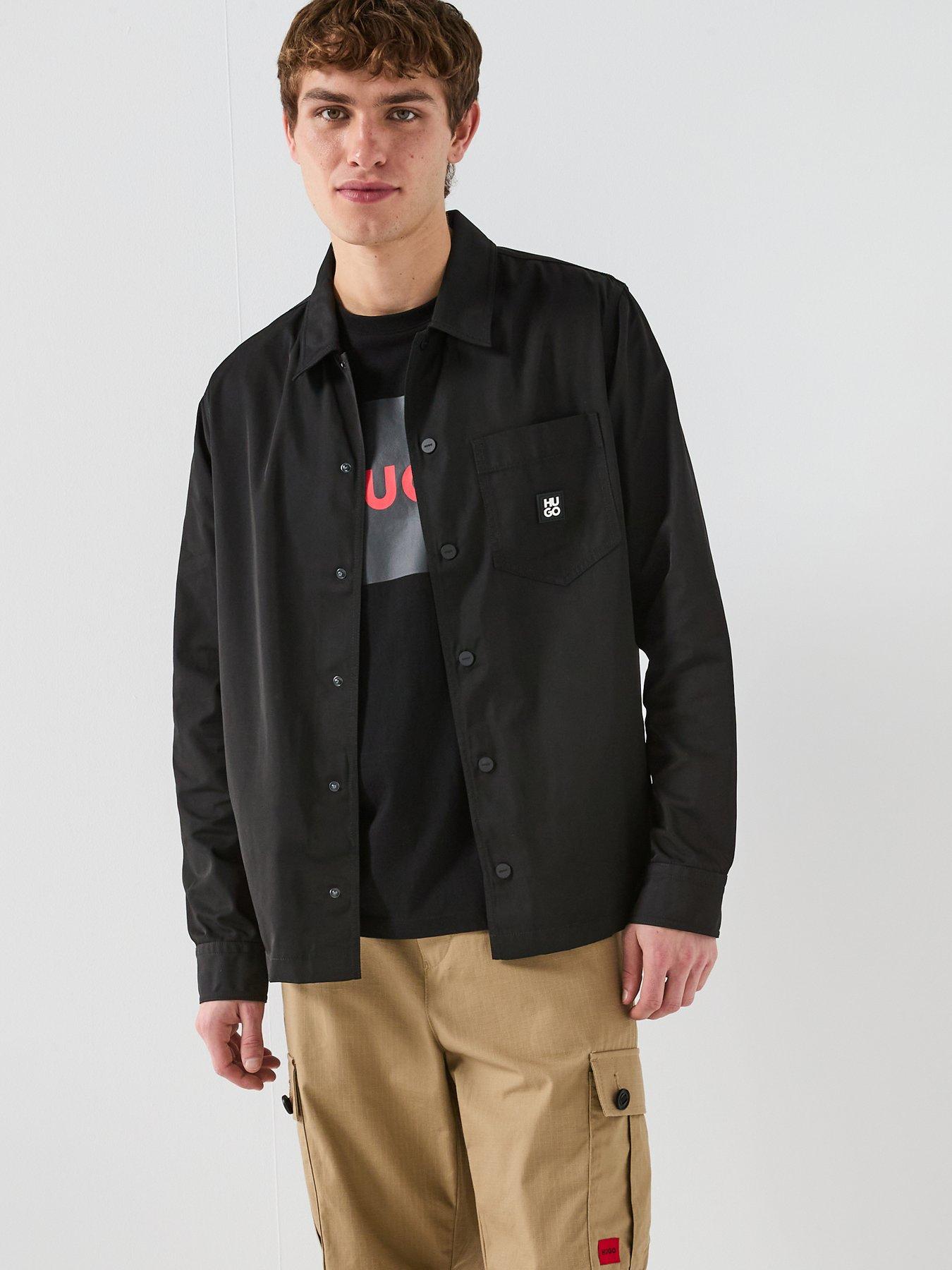 HUGO Enaso Oversized Fit Stacked Logo Overshirt - Black
