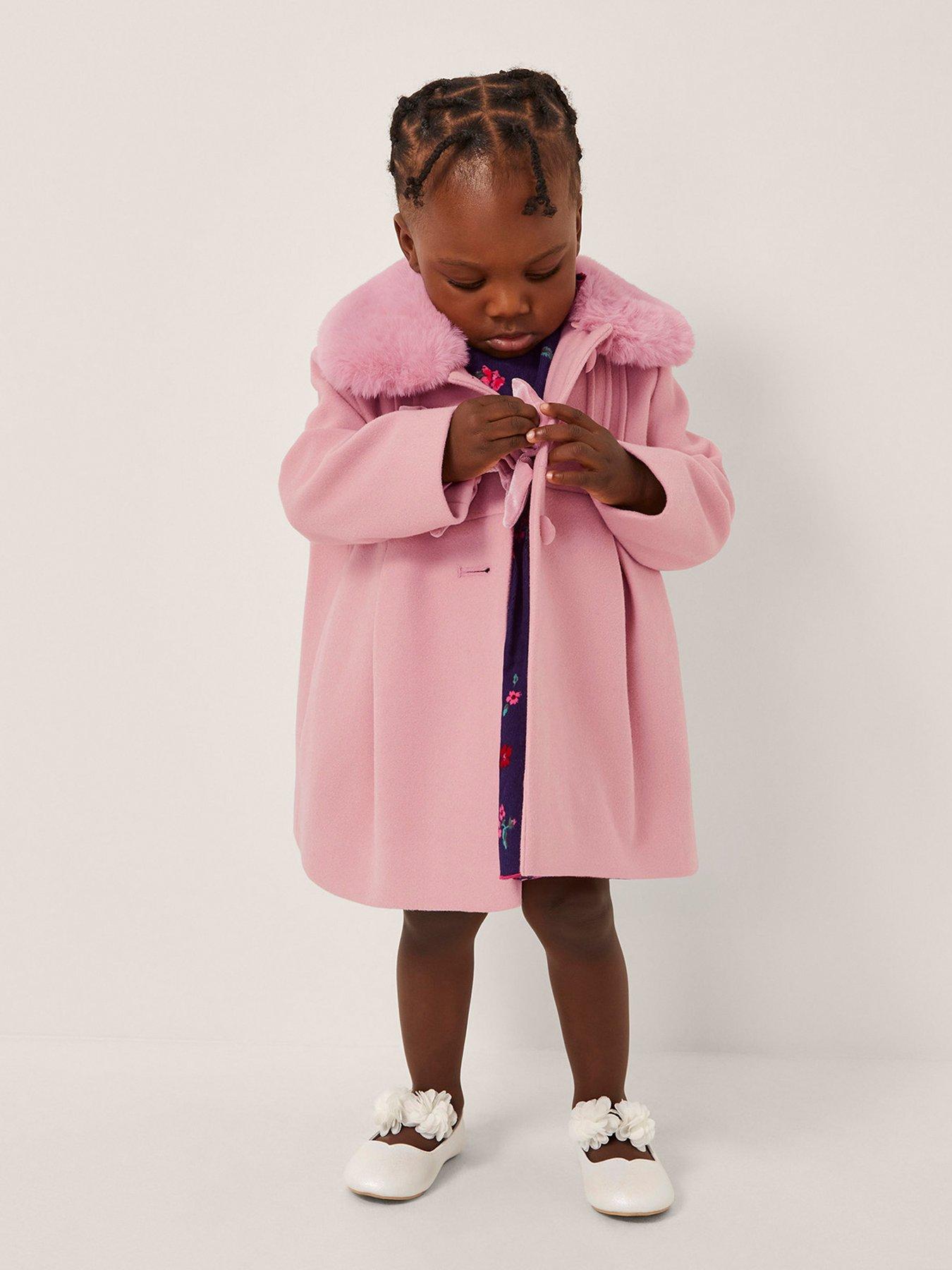 Image 1 of 4 of Monsoon Baby Girls Velvet Coat - Baby Pink