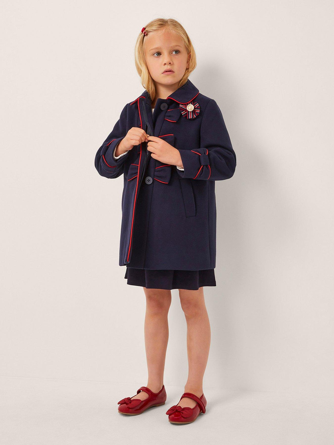 undefined Girls Red Piped Bow Coat - Navy