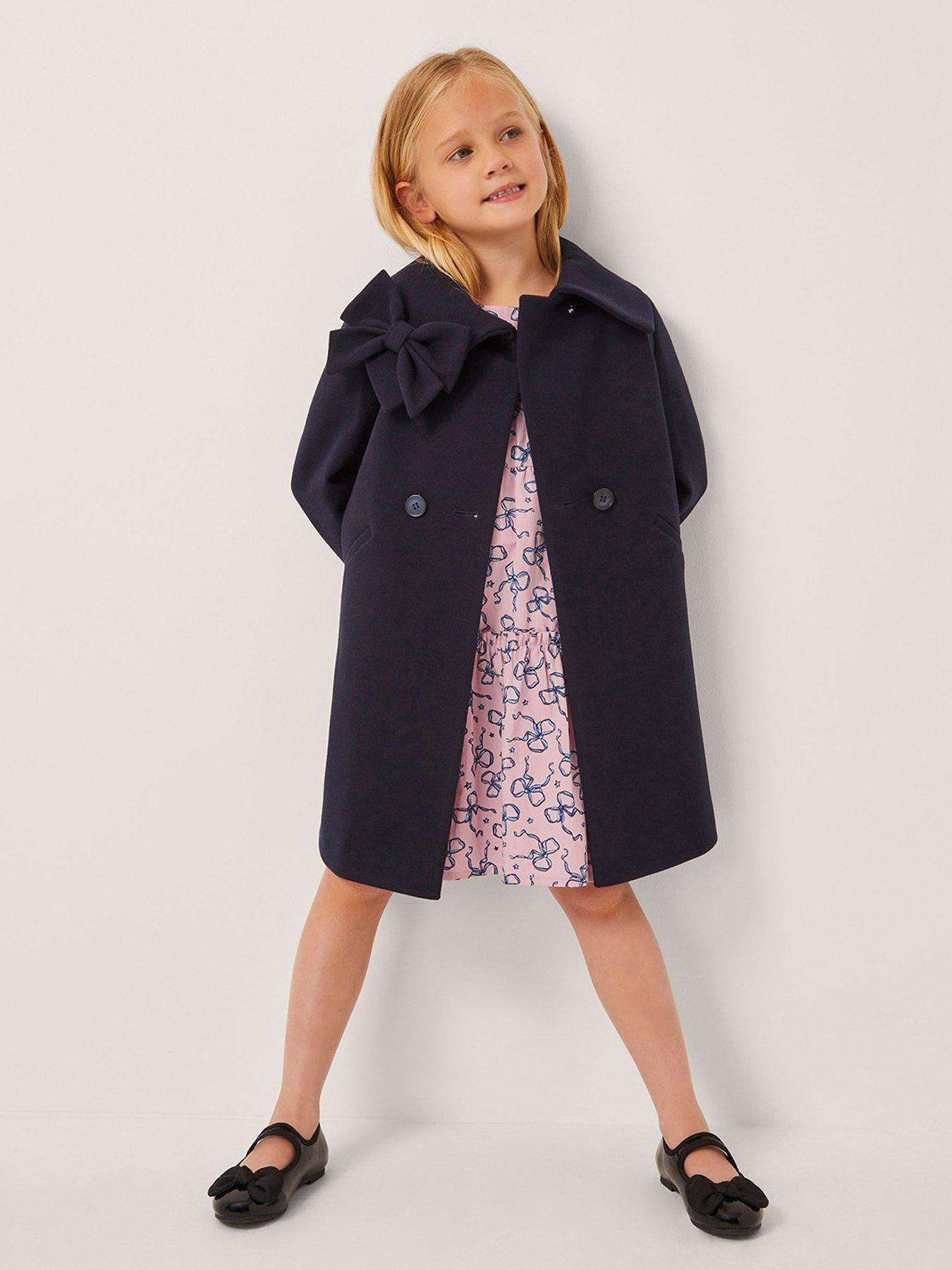 undefined Girls Navy Bow Collar Coat - Navy