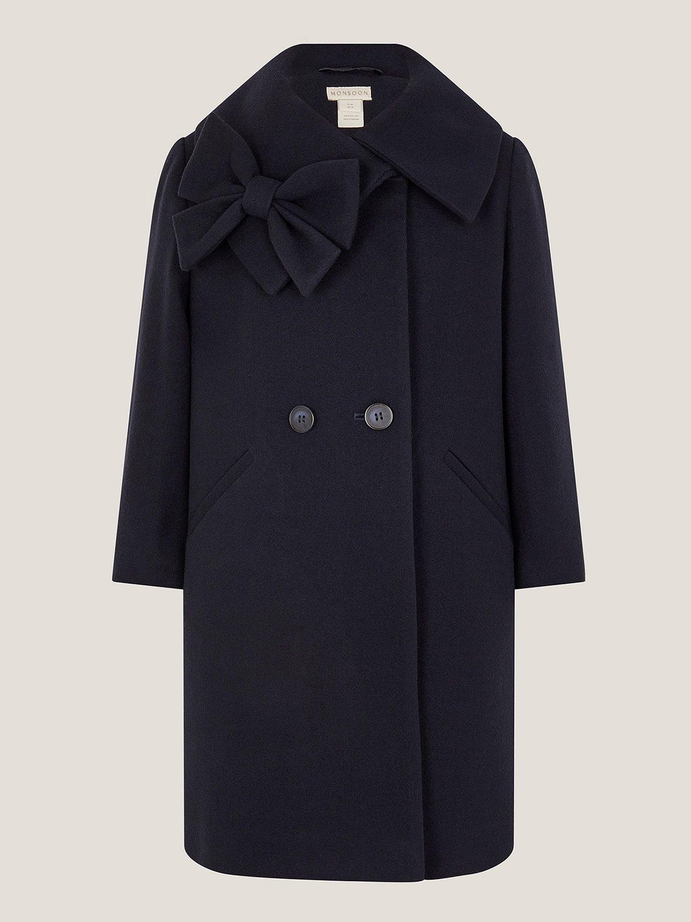 Image 2 of 4 of Monsoon Girls Navy Bow Collar Coat - Navy