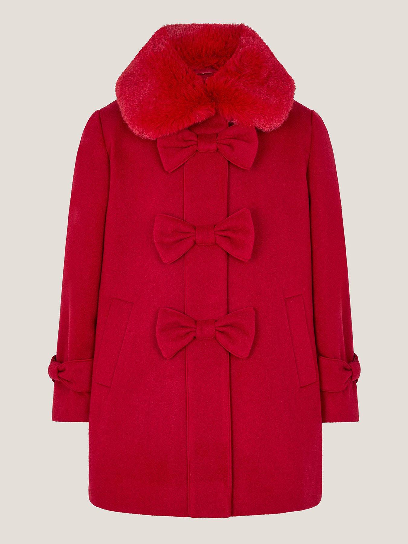  image of monsoon-girls-bow-fur-swing-coat-red