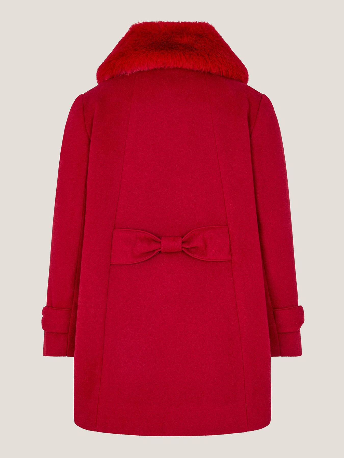  image of monsoon-girls-bow-fur-swing-coat-red