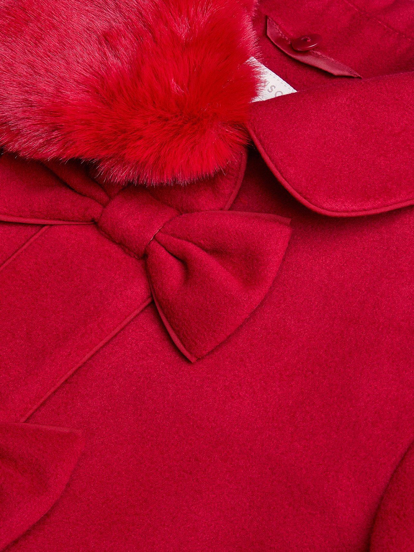 image of monsoon-girls-bow-fur-swing-coat-red