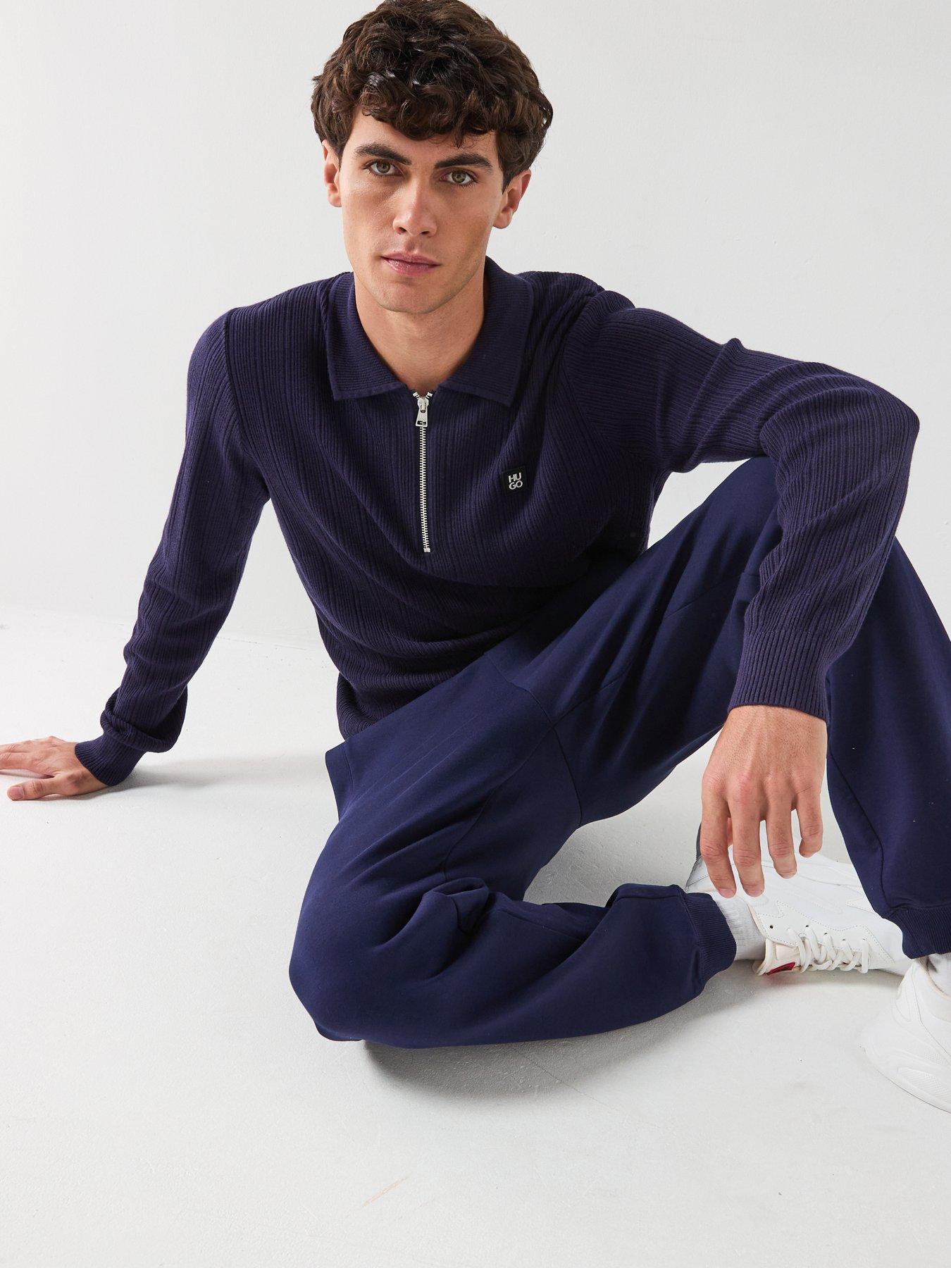  image of hugo-dimacs-relaxed-fit-stacked-logo-sweat-joggers-navy