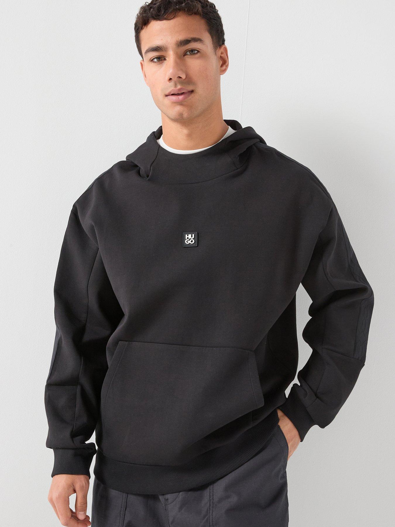 HUGO Danovohood Relaxed Stacked Logo Fit Hoodie - Black