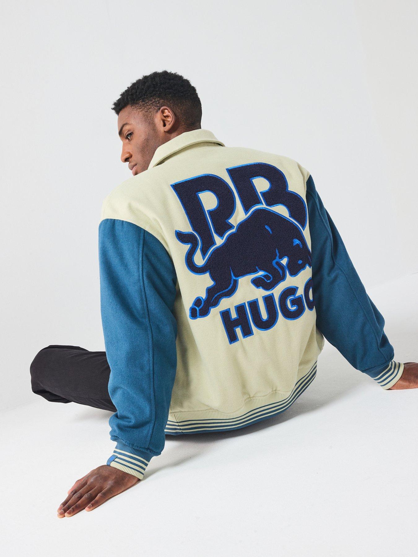 HUGO Blaine Racing Bulls Back Graphic Regular Fit Bomber Jacket - Beige