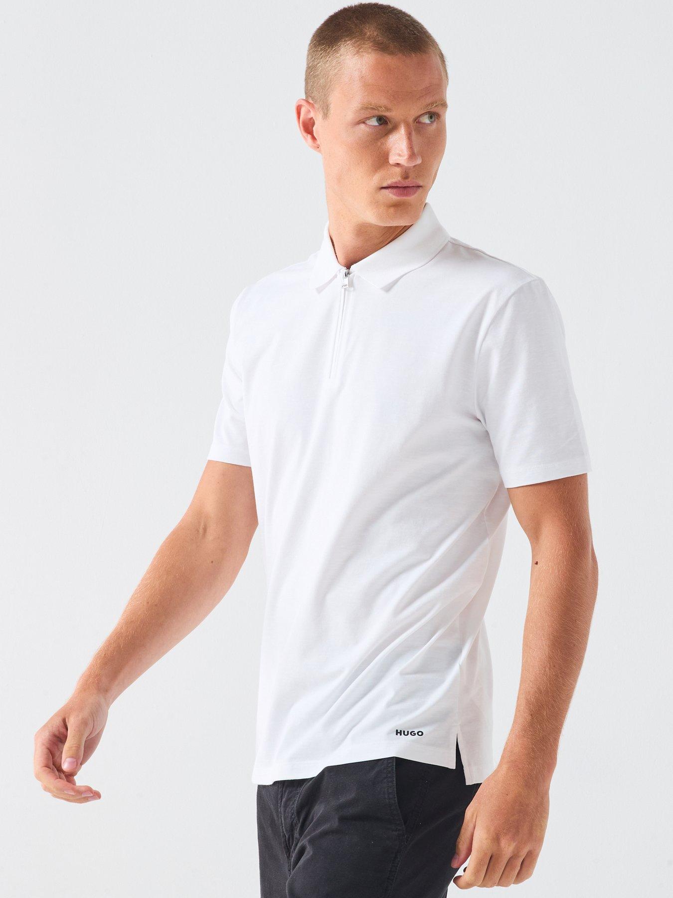 Image 6 of 6 of HUGO Dekok233 Marl Effect Polo Shirt - White
