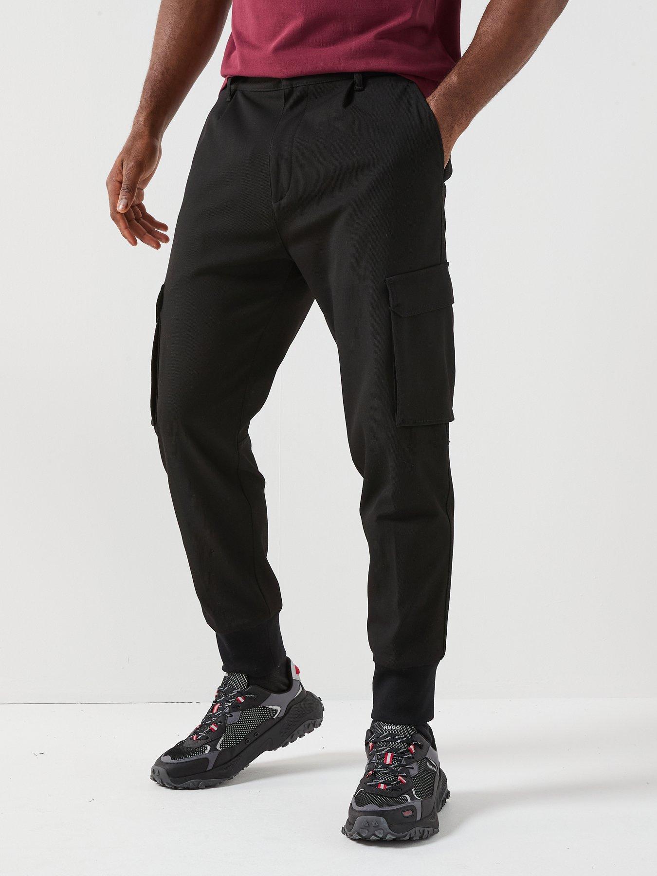 front image of hugo-glavin241-cuffed-cargo-pants-black