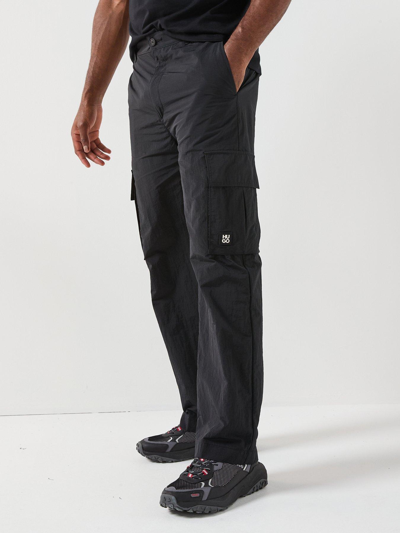front image of hugo-greco253-straight-fit-stacked-logo-trousers-black