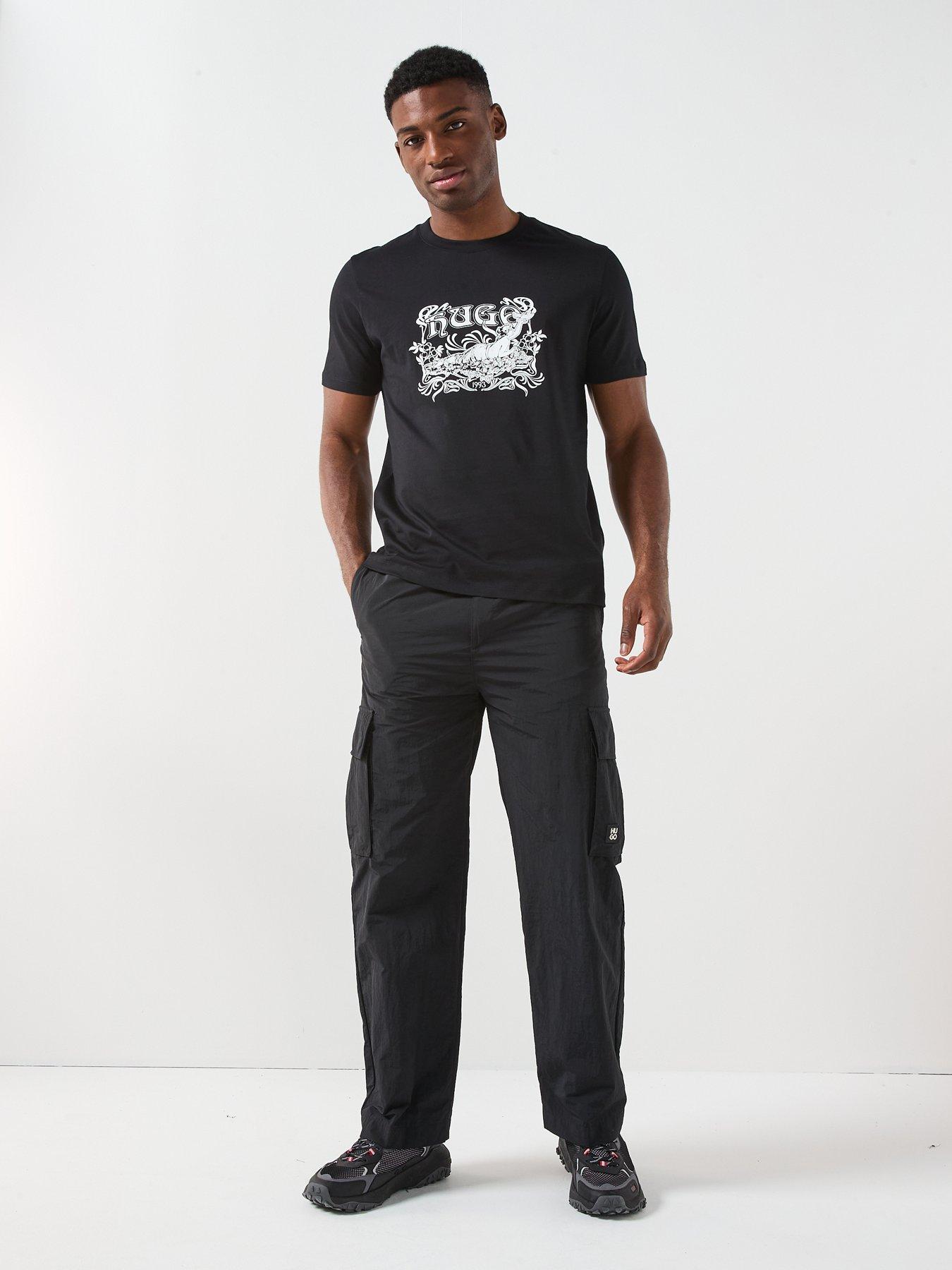  image of hugo-greco253-straight-fit-stacked-logo-trousers-black