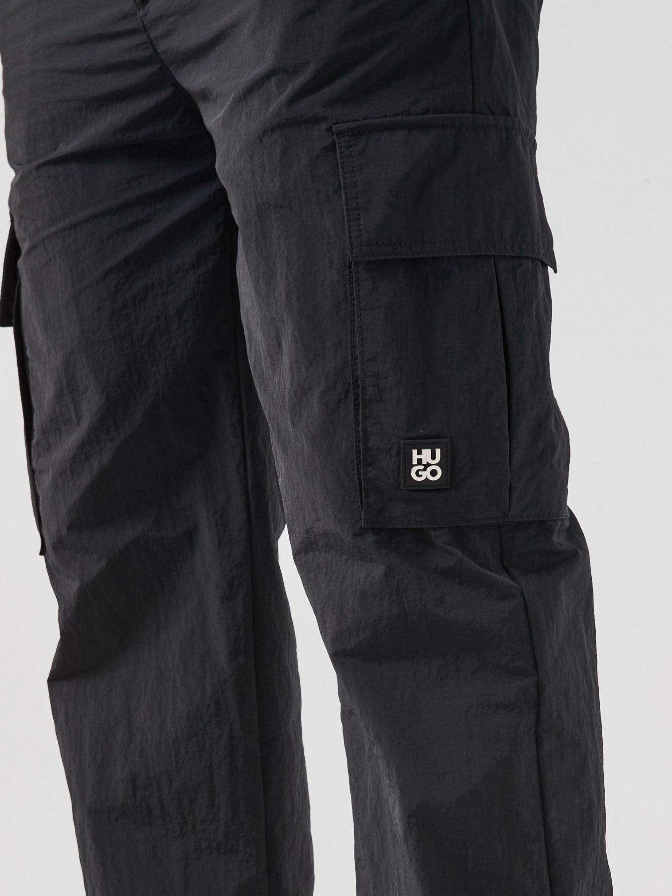  image of hugo-greco253-straight-fit-stacked-logo-trousers-black