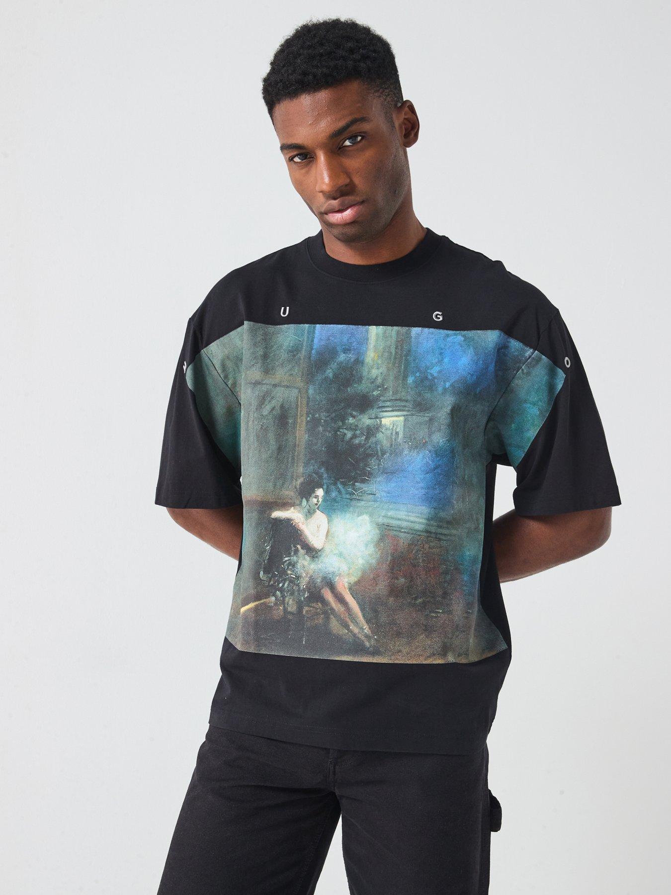 HUGO Dabilo Oversized Fit Painting Print T-Shirt - Black