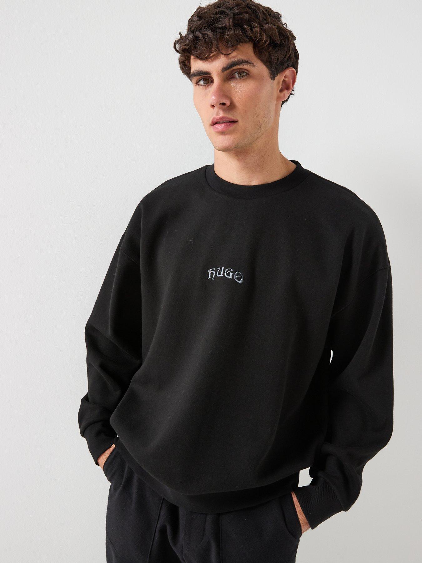  image of hugo-dadsino-oversized-fit-back-embroidery-crew-sweat-black