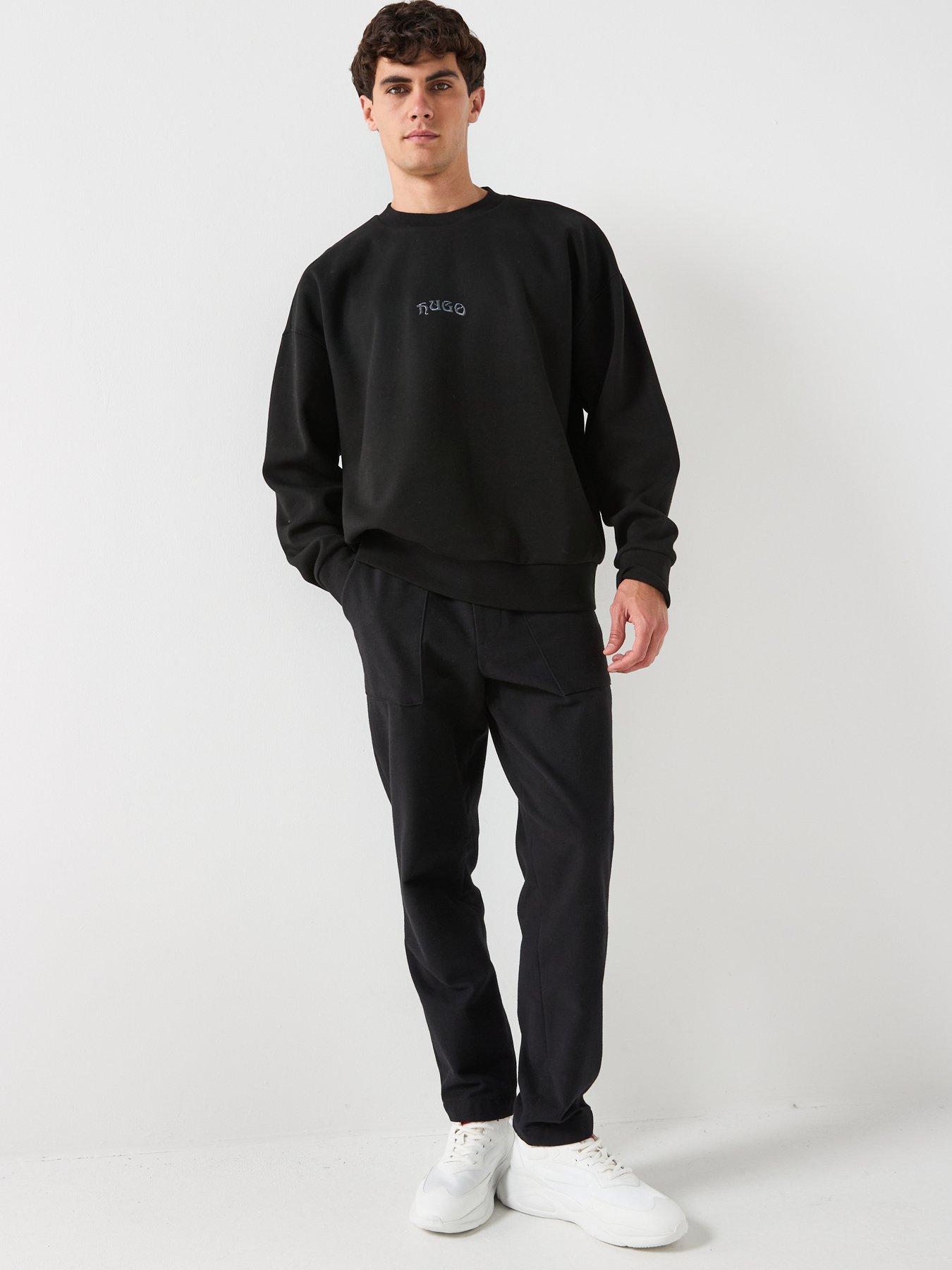  image of hugo-dadsino-oversized-fit-back-embroidery-crew-sweat-black