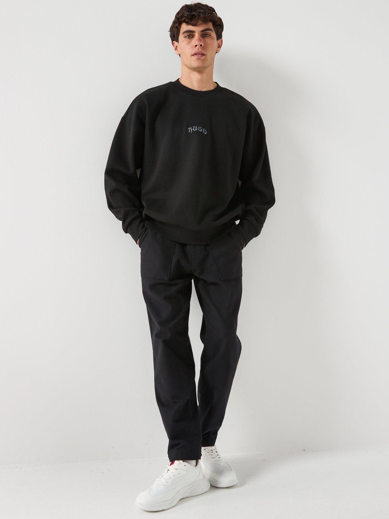  image of hugo-dadsino-oversized-fit-back-embroidery-crew-sweat-black