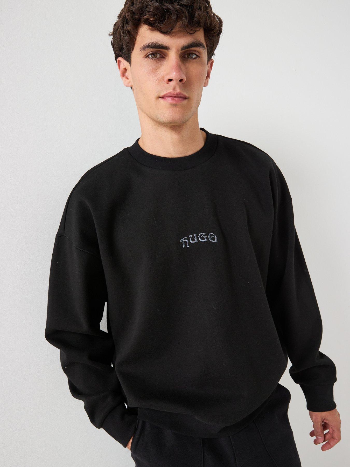  image of hugo-dadsino-oversized-fit-back-embroidery-crew-sweat-black