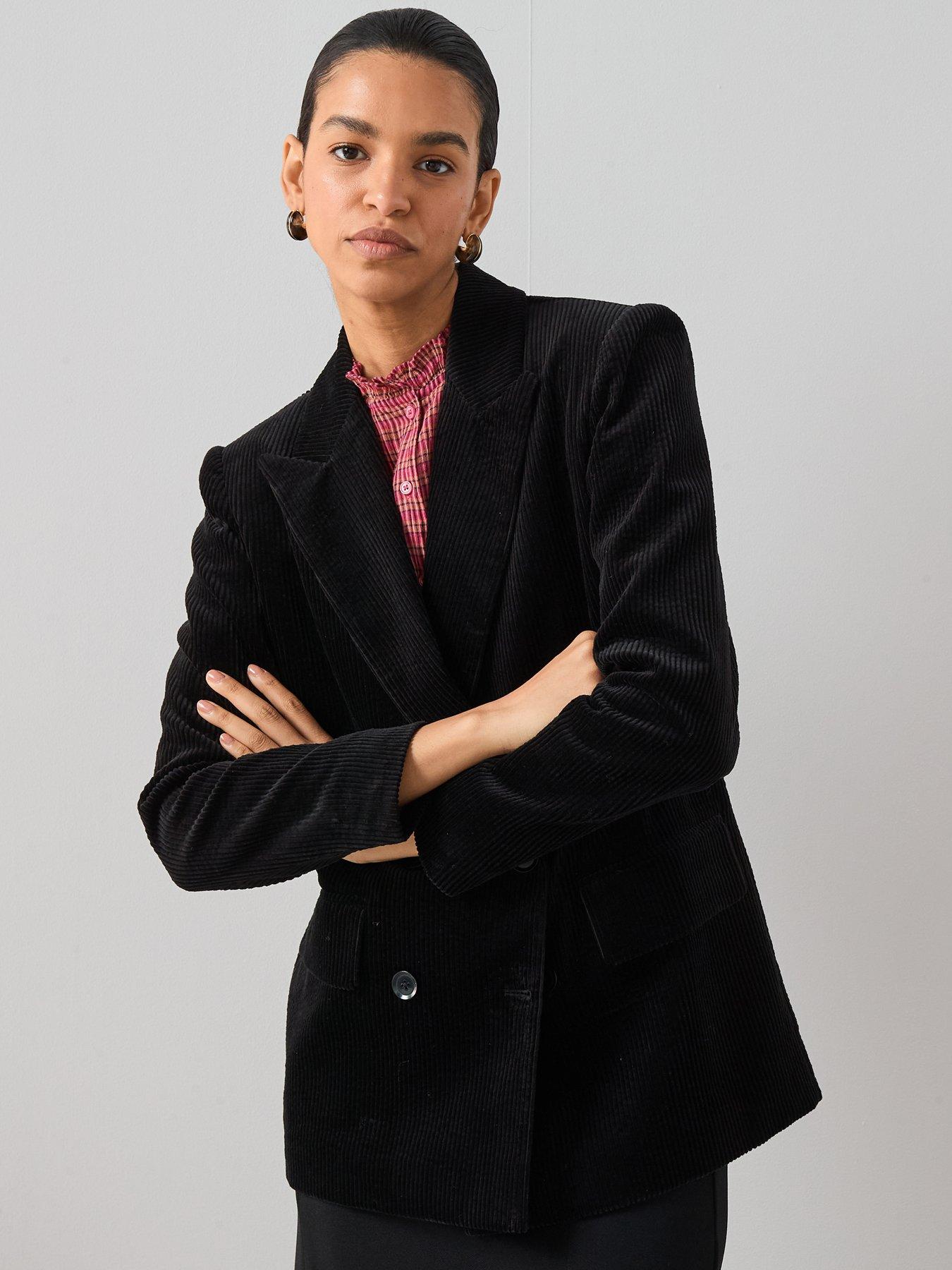 undefined Cord Double Breasted Blazer - Black