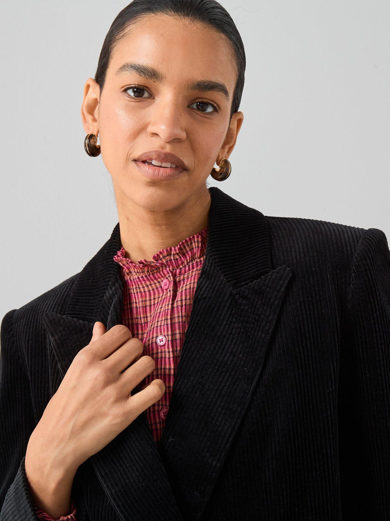 Image 4 of 7 of The Very Collection Cord Double Breasted Blazer - Black